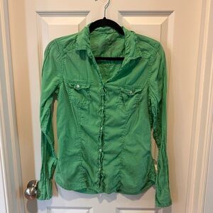 American Eagle Button Down Shirt Size 12 Green Lightweight Utility Blouse